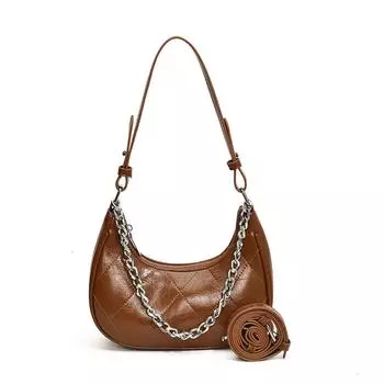 Luxury Designer Crossbody Bag PU Leather Crescent Bag with Chain Everyday Purse for Women and Girls чёрный