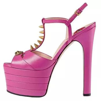 Luxury Designer Heels T-Strap Women Riveted Party Dance Shoes Peep-toe High Heels Sexy Show Shoes Open-Toe Platform Sandals 34 золотой