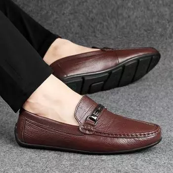 Роскошные дизайнерские мужские туфли 2024 года, модные повседневные кожаные туфли из воловьей кожи с верхним слоем, дышащие черные коричневые мужские мокасины 37 чёрный