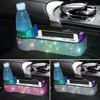 Luxury Diamond Car Crevice Storage Box Charger Seat Gap Slit Pocket Seat Organizer Card Phone Bottle Cups Holder Car Accessories