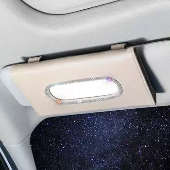 Luxury Diamond Crystal Car Tissue Box Sun Visor Leather Auto Tissue Bag Sunvisor Hanging Holder Case Napkin Car Accessories чёрный