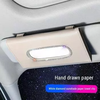Luxury Diamond Crystal Car Tissue Box Sun Visor Leather Auto Tissue Bag Sunvisor Hanging Holder Case Napkin Car Accessories чёрный