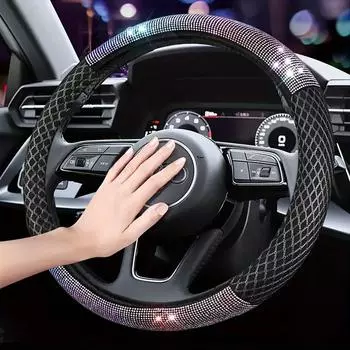 Luxury Diamond Crystal Fashionable Plush Car Steering Wheel Cover 38CM Universal Breathable Bling Auto Interior Accessorie белый