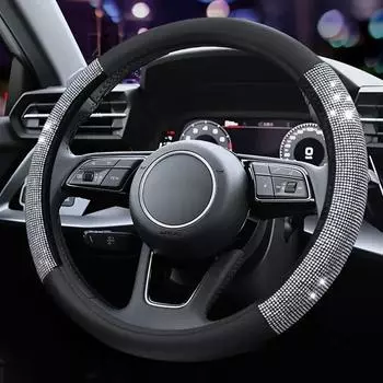 Luxury Diamond Crystal Fashionable Plush Car Steering Wheel Cover 38CM Universal Breathable Bling Auto Interior Accessorie белый