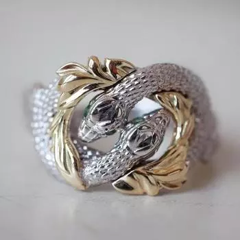 Luxury Direct Two-color Diamond-encrusted Winding Ring, Year of The Snake Zodiac Natal Year Gift Creative Animal Jewelry No. 8