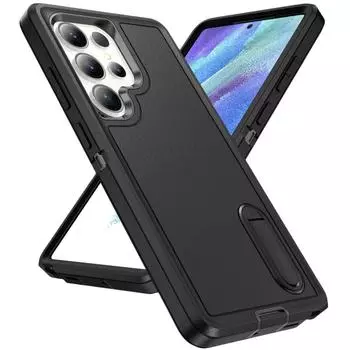 Luxury Drop Protection Stand Case for Samsung Galaxy S25 Ultra S24 S23 FE S22 Plus A16 A15 A54 5G A14 A53 A13 A04S Accessories for Galaxy S25 чёрный