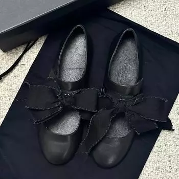 Роскошные элегантные повседневные туфли-лоферы с завязками-бабочками Мэри Джейн женские кожаные балетки на плоской подошве женские танцевальные вечерние бальные свадебные туфли 35 чёрный