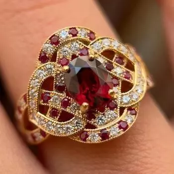 Luxury European and American Fashion Luxury Classic Diamond-encrusted Wedding Lady Ring, Gold-plated Ruby Jewelry Full of Diamonds No. 6