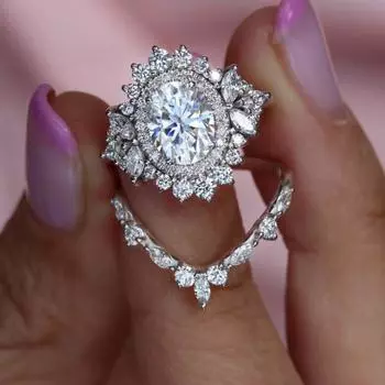 Luxury European and American Fashion Ring Women, Luxurious Temperament Crown Couple Ring, Two Sets of High-end Rings No. 6