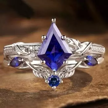 Luxury European and American Style New Irregular Rhombus Ring Women s Ins Creative Blue Diamond Silver Ring No. 6