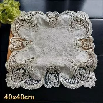 Luxury European Lace Embroidered Fruit Plate Dessert Tea Table Mat Decoration Cloth Coffee Cup Placemat el Restaurant Coaster 40x40cm