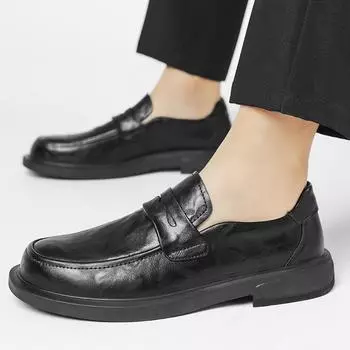 Luxury Fashion Casual Leather Shoes Formal Shoes Men Leather Office Shoes Men Classic Brown Dress Loafers Black Men Elegant Shoe 39 чёрный