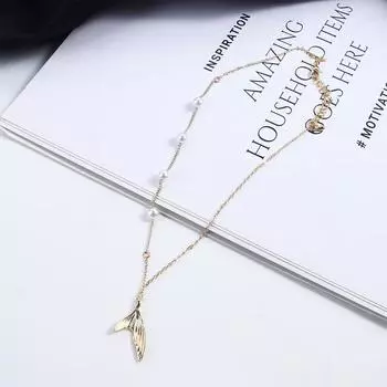 luxury Female Jewelry Korean Style Pendant Necklace Women Clavicle Chain Pearl Fishtail Necklace золотой