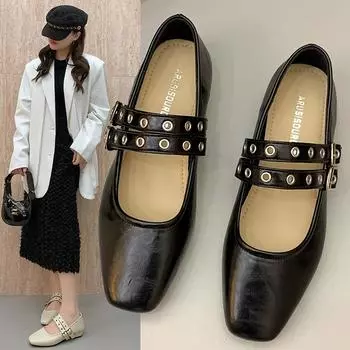 Luxury Female Soft Footwear Round Toe Ladies Flats with Shoes Shallow Fashion Buckle Strap Shoes Flats Mary for Women 35 коричневый
