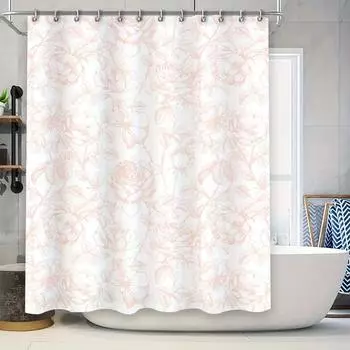Luxury Floral Shower Curtain for Bathrooms Pink Rose Print Bathroom Decor Waterproof Liner with Rod Holders Set Home Improvement 90x180cm