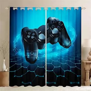 Luxury Game Player Printing Handle Gamepad Boy Kid s Window Curtains Blinds for Living Room Bedroom Kitchen Door Home Decor 2Pcs W50 X H130(CM)X2&Hook