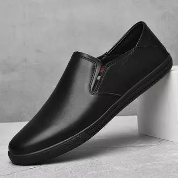 Luxury Genuine Leather Business Men s Shoes New Slip on Loafers Breathable Men Casual Soft Driving Shoes Moccasins Driving Shoes 37 чёрный