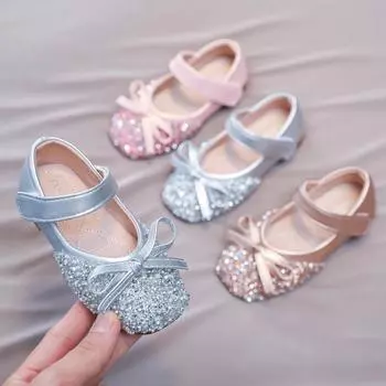 Luxury Girl Shoes Rhinestone Chic Children s Leather Shoes Spring Autumn Bowknot Kids Fashion Princess Causal Party Flat Shoes 21 золотой