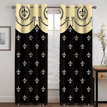 Luxury Gold Black Abstract Geometric European Barquote 2Pcs Window Curtains For Kids Bedroom Living Room Bathroom Kicthen Door W50 X H130(CM)X2&Hook