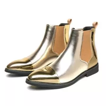 Luxury Gold Men s Chelsea Boots Plus Size 46 Leather Dress Shoes Men Ankle Boots Pointed Elegant Social Shoes Man zapatos hombre 38