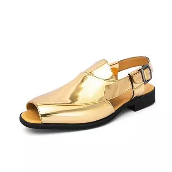 Luxury Gold Sandals Men Italian Style Dress Sandals Man Casual Leather Shoes Designer Fish Mouth Sandals Men sandalias de hombre 38