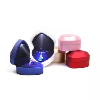 Luxury Heart-Shaped LED Light Wedding Ring Box With Display Storage Jewelry Decoration Box Ring Pendant Bag Birthday Gift белый