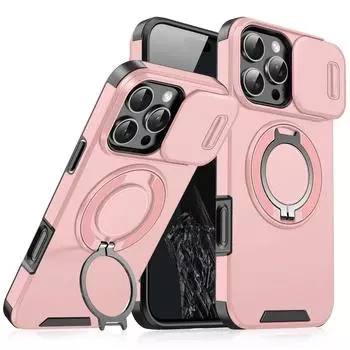 Luxury Heavy-Duty Rugged Armor Magnetic Bracket Case For iPhone 16 14 13 12 11 15 Pro Max Plus Slide Camera Protection PC Cover For iphone16