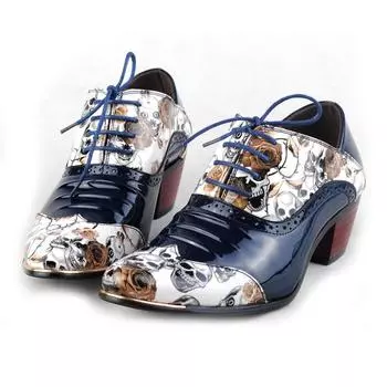 Роскошные туфли-оксфорды из лакированной кожи, увеличивающие рост, мужские туфли с рисунком черепа, свадебные туфли для вечеринок, мужские туфли на толстом каблуке 38 чёрный