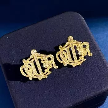 Luxury Hong Kong Style Retro Pumpkin Car With Diamond Studs, Brass Earrings, Letter Earrings Ins золотой