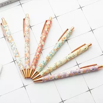 Luxury INS Print Pen Cute Cartoon Heart Flower Pens School Office Supply Press Metal Pen Student 10