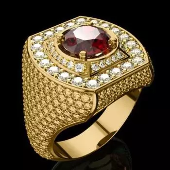 Luxury Jewelry New Men s Ring, Gold-plated Ruby Men s Ring No. 7