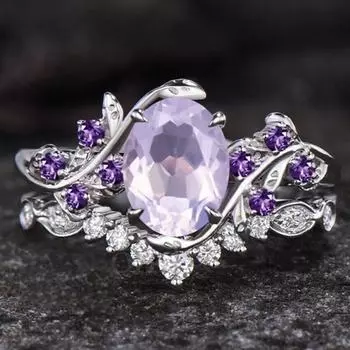 Luxury Ladies Inlaid Amethyst Ring, European and American Engagement Ring Pair Ring Inlaid Zircon Diamond Ring No. 6