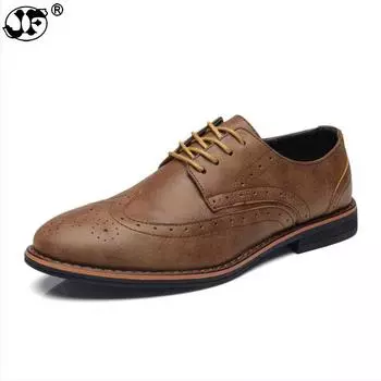 Luxury Leather Brogue Mens Flats Shoes Casual British Style Men oxfords Fashion Men Shoes Brand Dress Shoes For Men 442 6 светло-коричневого