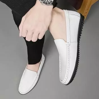 Luxury Leather Casual Shoe White /black and Brown Slip on Soft Soles Casual Shoes Bean Shoes Men Loafers Fashion Flats Sneakers 37 коричневый