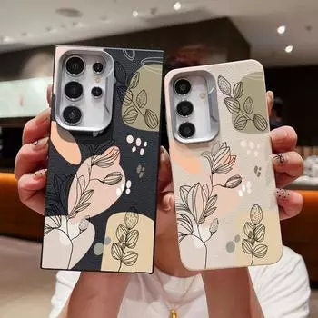 Luxury Leather Texture Line Flower Pattern Shell for Samsung S24 S22 Ultra S23 S21 S20 Fe A55 A53 A52 A35 A15 A16 Shockproof Soft Tpu Slim Cover Samsung S24 FE чёрный