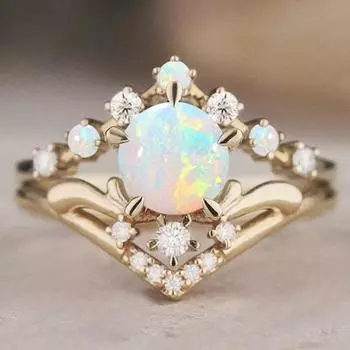 Luxury Light Luxury S925 Silver-plated White Opal Edge White Diamond Ring for Women, Retro Fashion Crown Jewelry No. 6