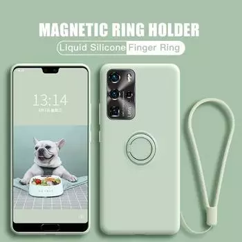 Luxury Liquid Silicone Metal Ring Holder Phone Case for Samsung Galaxy S20 S21 FE S10 S22 S23 Plus S24 Ultra Cover with Lanyard For Galaxy S10 Plus