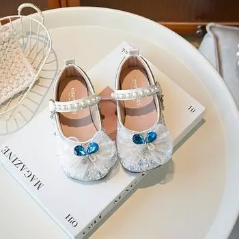 Luxury Little Girl Leather Shoes New Children Princess Shoes Spring Autumn Causal Kids Fashion Wedding Party Flat Shoes Sweet 23 бежевый