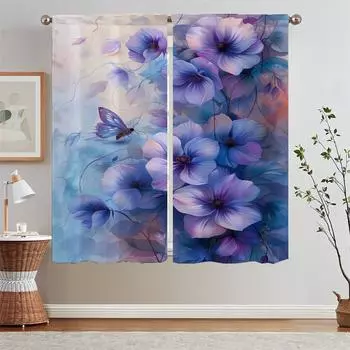 Роскошные шторы для гостиной для комнат Поэзия фиалок Подхваты для штор для спальни Затемняющие шторы для салона 2 дешевые штуки W50xH70cmx2pcs-CL