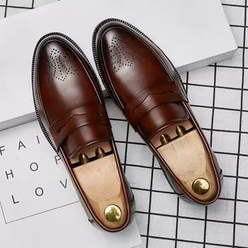 Luxury Loafers Men Casual Shoes Slip on Leather Dress Shoes Plus Size 38-46 Brogue Carving Loafer Soft Driving Shoes 38 чёрный