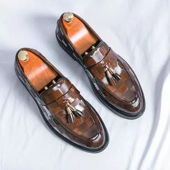 Luxury Man Shoes Big Size 47 Brown Leather Dress Shoes for Men Pointed Toe Slip-on Wedding Shoes Men Zapatos De Vestir Hombre 38