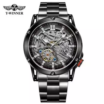Luxury Man Watch Stainless Steel Skeleton Tourbillon Automatic Movement Mechanical Clock