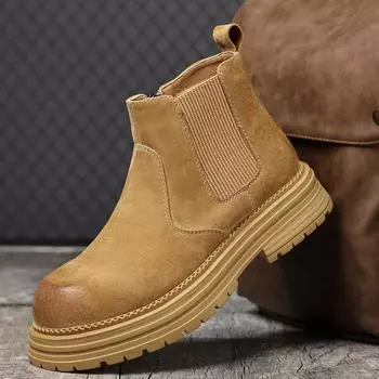 Luxury Men Basic Boots Handmade Low Top Men Walking Shoes Fashion High Quality Leather Shoes 2024 New Outdoor Men Casual Boots 38 хаки