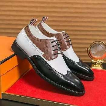 Luxury Men Classic Block Shoes Men Lace Up Business Comfortable Brand Leather Shoes Men Gentlemen Banquet Formal Shoes 38-46 38
