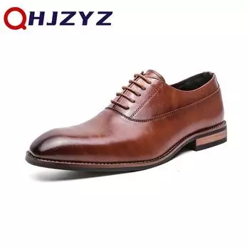 Luxury Men Gentleman Office Casual Shoes 2024 Fashion High Quality Male Pointed Oxford Wedding Leather Dress Shoes 38 чёрный