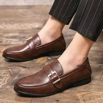 Luxury men s shoes Men Casual Shoes Leather Loafers Business Office Shoes For Men Driving Moccasins Slip On Buckle men s shoes 37 чёрный