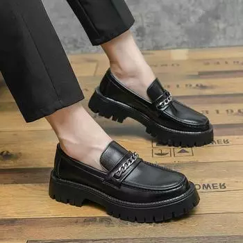 Luxury Men Thick Bottom Business Shoes New Arrival Men s Shoes Leather Classic Men Loafers Brand Classic Men Shoes for Wedding 38 чёрный