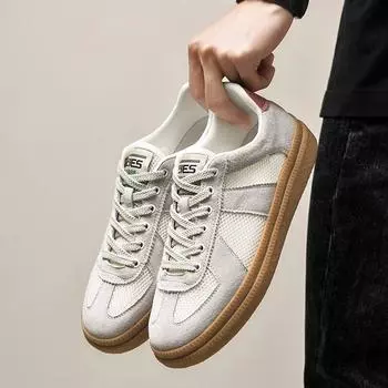 Роскошные мужские кожаные повседневные туфли, летние дышащие модные универсальные туфли на платформе из коровьей замши, мужские кроссовки для ходьбы 37 абрикосовый