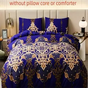 Luxury Navy Blue Modern Style Digital Bedding Cover Printing Cotton Fabric Bedding Set Duvet Cover Pillowcases Home Textile EU Single 135x200cm