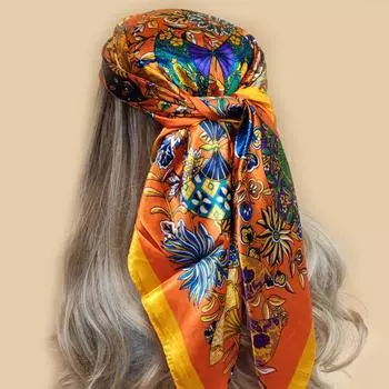 Luxury New Print Square Kerchief Popular Beach Sunscreen Shawls Four Seasons Style Silk Scarves Fashion Travel 90X90CM Bandannas 90X90CM